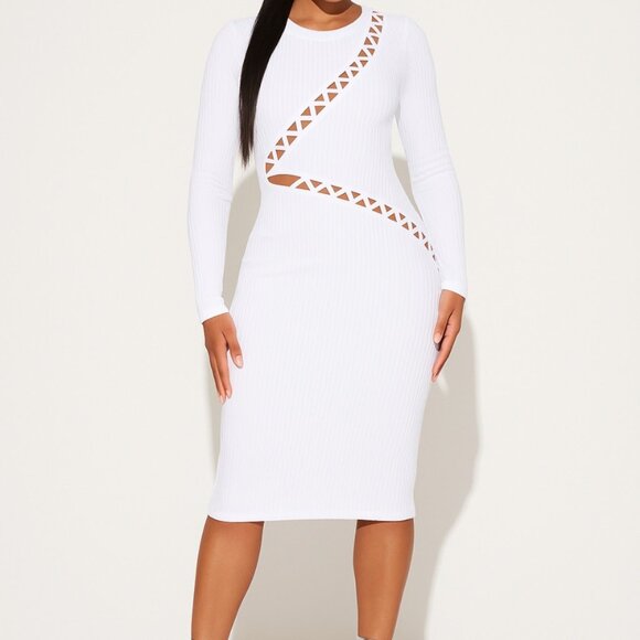 Fashion Nova Dresses & Skirts - NWT BodyCon Dress Size L RARE Ribbed Cutout Midi Y2K Miami Chic Resort Nightlife
